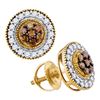 Image 1 : 0.62 CTW Cognac-brown Color Diamond Cluster Screwback Earrings 10KT Yellow Gold - REF-30F2N