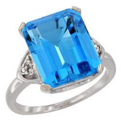 Natural 5.44 ctw swiss-blue-topaz & Diamond Engagement Ring 10K White Gold - REF-32A2V