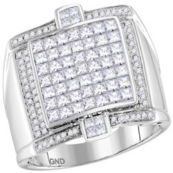 2.07 CTW Mens Princess Diamond Square Luxury Cluster Ring 14KT White Gold - REF-224F9N