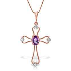 Genuine 0.57 ctw Amethyst & Diamond Necklace Jewelry 14KT Rose Gold - REF-40P8H