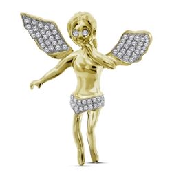 0.40 CTW Mens Diamond Guardian Angel Wings Cherub Charm Pendant 10KT Yellow Gold - REF-41H9M