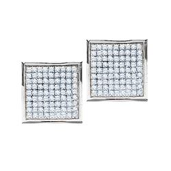 0.90 CTW Pave-set Diamond Square Cluster Earrings 14KT White Gold - REF-49N5F