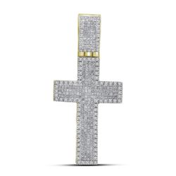 1.65 CTW Mens Princess Diamond Inset Cross Charm Pendant 10KT Yellow Gold - REF-82M4H