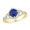 Image 1 : 1.1 CTW Princess Created Blue Sapphire Solitaire Diamond Ring 10KT Yellow Gold - REF-24Y2X