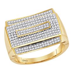 0.75 CTW Mens Pave-set Diamond Rectangle Cluster Ring 10KT Yellow Gold - REF-89W9K