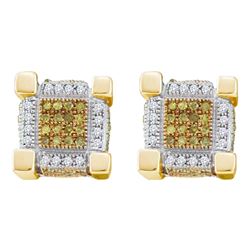 0.53 CTW Mens Yellow Color Diamond 3D Cube Stud Earrings 10KT Yellow Gold - REF-37M5H