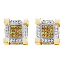 0.53 CTW Mens Yellow Color Diamond 3D Cube Stud Earrings 10KT Yellow Gold - REF-37M5H