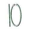 Image 1 : 3 CTW Emerald Hoop Earrings 14KT White Gold - REF-127M4H