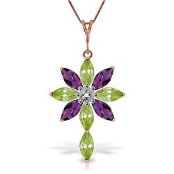 Genuine 2.0 ctw Peridot, Amethyst & Diamond Necklace Jewelry 14KT Rose Gold - REF-47R4P