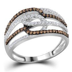 0.45 CTW Cognac-brown Color Diamond Linked Loop Ring 10KT White Gold - REF-33H8M