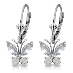 Genuine 1.24 ctw Aquamarine Earrings Jewelry 14KT White Gold - REF-41Y2F