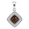 Image 1 : 0.25 CTW Cognac-brown Color Diamond Square Pendant 10KT White Gold - REF-13K4W
