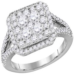 1.5 CTW Diamond Square Cluster Bridal Engagement Ring 14KT White Gold - REF-165X2Y