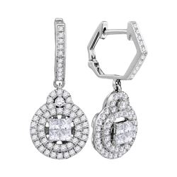 0.98 CTW Princess Diamond Double Circle Dangle Earrings 14KT White Gold - REF-116M3H