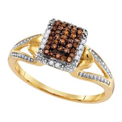 0.15 CTW Cognac-brown Color Diamond Cluster Ring 10KT Yellow Gold - REF-18M2H