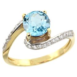 Natural 1.21 ctw blue-topaz & Diamond Engagement Ring 14K Yellow Gold - REF-50A3V