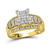 Image 1 : 1.01 CTW Princess Diamond Cluster Bridal Engagement Ring 14KT Yellow Gold - REF-75M2H
