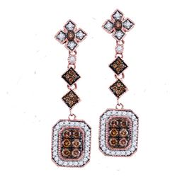 0.63 CTW Brown Color Diamond Dangle Earrings 14KT Rose Gold - REF-71K9W