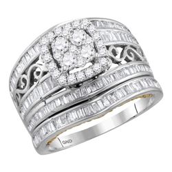 1.4 CTW Diamond Cluster Bridal Engagement Ring 14KT Two-tone Gold - REF-134F9N