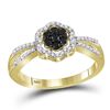 0.30 CTW Black Color Diamond Flower Cluster Ring 10KT Yellow Gold - REF-22Y4X
