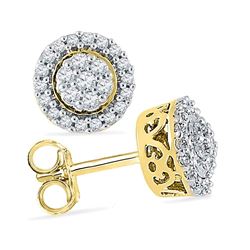 0.25 CTW Diamond Flower Cluster Earrings 10KT Yellow Gold - REF-22K4W