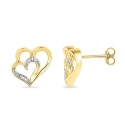 0.03 CTW Diamond Heart Love Earrings 10KT Yellow Gold - REF-12M2H