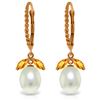 Genuine 9 ctw Citrine & Pearl Earrings Jewelry 14KT Rose Gold - REF-39Z3N