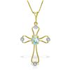 Genuine 0.57 ctw Aquamarine & Diamond Necklace Jewelry 14KT Yellow Gold - REF-42R2P