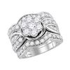 3.03 CTW Diamond 3-Piece Flower Bridal Engagement Ring 14KT White Gold - REF-299X9Y