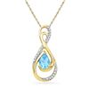 Image 1 : 0.80 CTW Oval Created Blue Topaz Solitaire Diamond Teardrop Pendant 10KT Yellow Gold - REF-18M2H