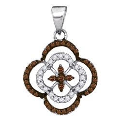 0.25 CTW Cognac-brown Color Diamond Cluster Pendant 10KT White Gold - REF-13X4Y