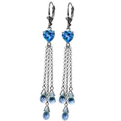 Genuine 9.5 ctw Blue Topaz Earrings Jewelry 14KT White Gold - REF-62R2P