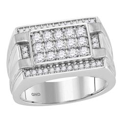 1.02 CTW Mens Diamond Square Cluster Ring 14KT White Gold - REF-127Y4X