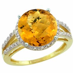 Natural 5.34 ctw Whisky-quartz & Diamond Engagement Ring 10K Yellow Gold - REF-33X7A