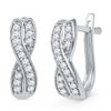 Image 1 : 0.20 CTW Diamond Double Row Crossover Hoop Earrings 10KT White Gold - REF-19F4N