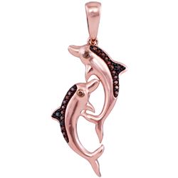 0.08 CTW Color Red Diamond Dolphin Nautical Animal Pendant 10KT Rose Gold - REF-18K2W