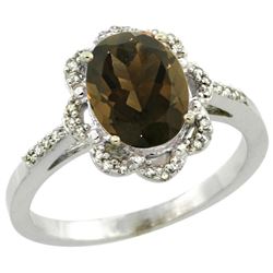 Natural 1.85 ctw Smoky-topaz & Diamond Engagement Ring 10K White Gold - REF-29F3N