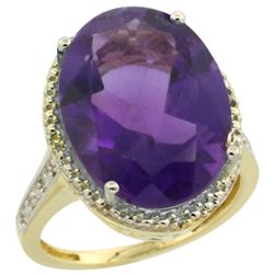 Natural 13.6 ctw Amethyst & Diamond Engagement Ring 14K Yellow Gold - REF-75R6Z