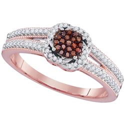 0.26 CTW Red Color Diamond Cluster Ring 10KT Rose Gold - REF-30F2N