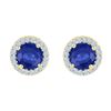 1.5 CTW Created Blue Sapphire Diamond Stud Earrings 10KT Yellow Gold - REF-19Y4X