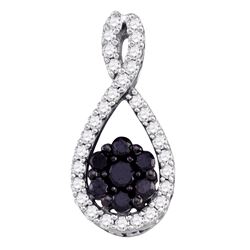 0.40 CTW Black Color Diamond Teardrop Cluster Pendant 10KT White Gold - REF-18M2H