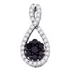 Image 1 : 0.40 CTW Black Color Diamond Teardrop Cluster Pendant 10KT White Gold - REF-18M2H