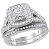 1.17 CTW Princess Diamond Halo Bridal Engagement Ring 14KT White Gold - REF-196F5N