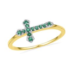 0.13 CTW Created Emerald Cross Ring 10KT Yellow Gold - REF-8K3W