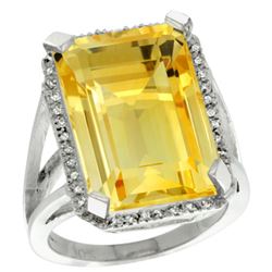 Natural 15.06 ctw Citrine & Diamond Engagement Ring 14K White Gold - REF-81Y9X