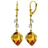 Genuine 23.52 ctw Citrine & Diamond Earrings Jewelry 14KT Yellow Gold - REF-62F9Z