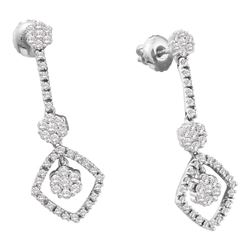 0.75 CTW Diamond Flower Cluster Dangle Screwback Earrings 14KT White Gold - REF-75N2F