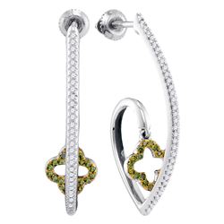 0.25 CTW Green Color Diamond Dangle Earrings 10KT White Gold - REF-37M5H