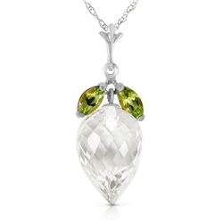 Genuine 12.75 ctw White Topaz & Peridot Necklace Jewelry 14KT White Gold - REF-34N7R