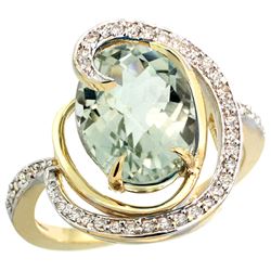 Natural 6.53 ctw green-amethyst & Diamond Engagement Ring 14K Yellow Gold - REF-72H8W